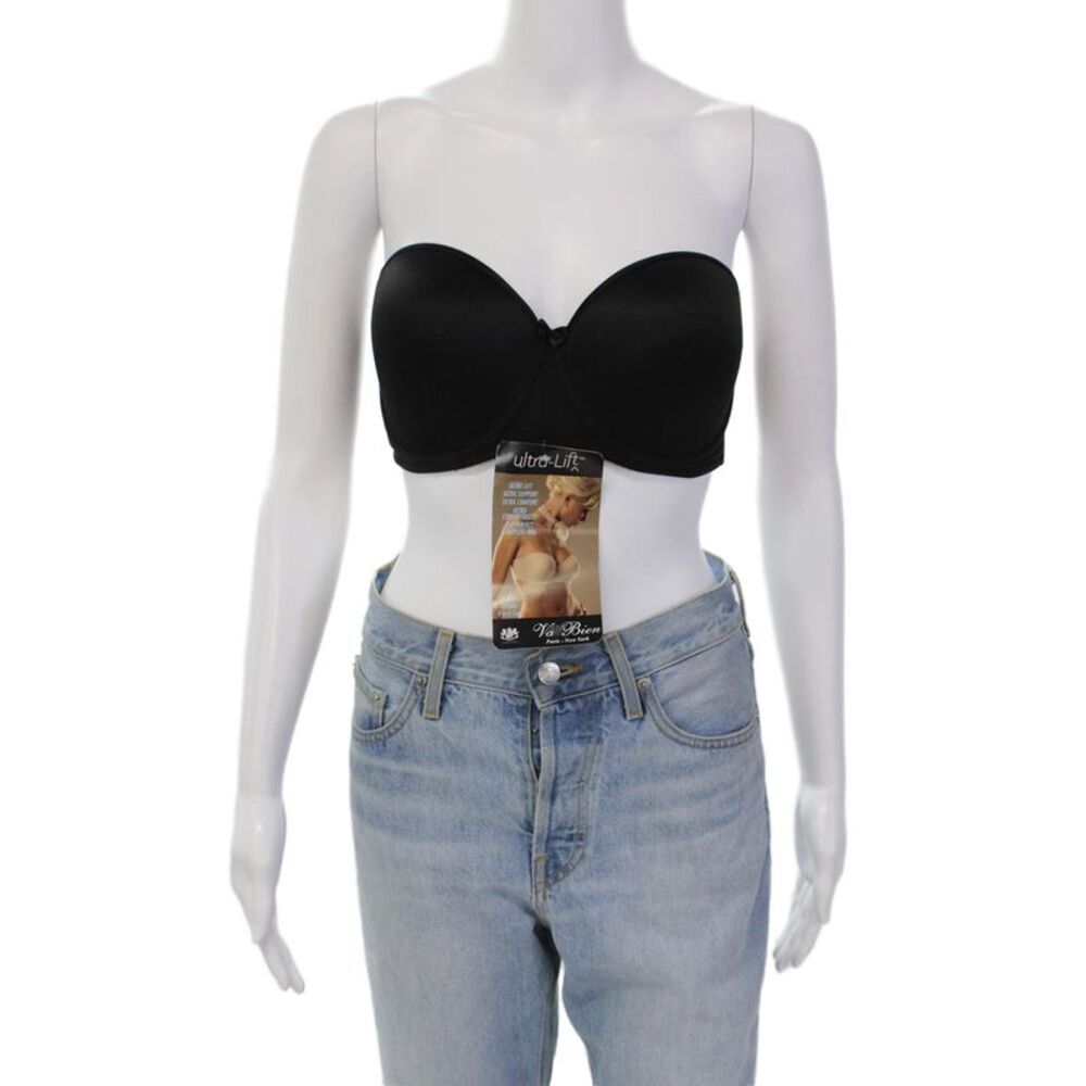 Va Bien Womens Strapless Molded Cup Bow Accent Underwired Bra Black Size 32E
